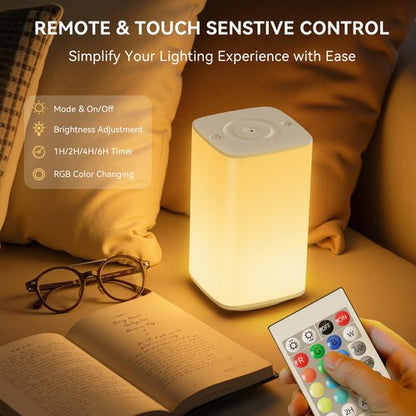 Auxmir Nursery Night Light for Baby, Portable Night Lamp with LED Stepless Dimming & 256 RGB Colors for Kids Adult, Breastfeeding, Sleep Aid, 4000mAh Rechargeable Bedside Table Lamp with Timer, White