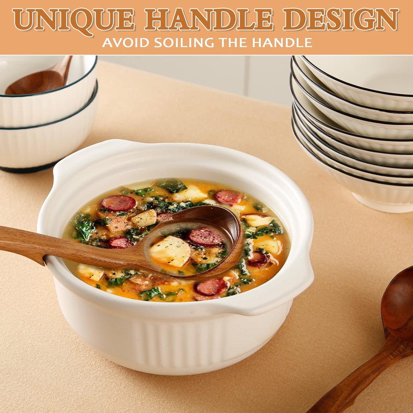 Skiennix Wooden Ladle - Natural Teak Cooking Spoon Set | Non-Stick, 3 Sizes for Soup & More