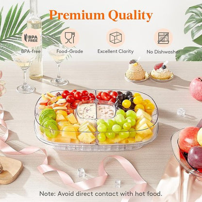 Lifewit Chilled Serving Tray for Parties, 15" Divided Shrimp Cocktail Serving Dish with Lid, Plastic Taco Platter, Ice Serving Bowl for Veggie, Fruit, Salad, Mimosa Bar Supplies in Party/Buffet