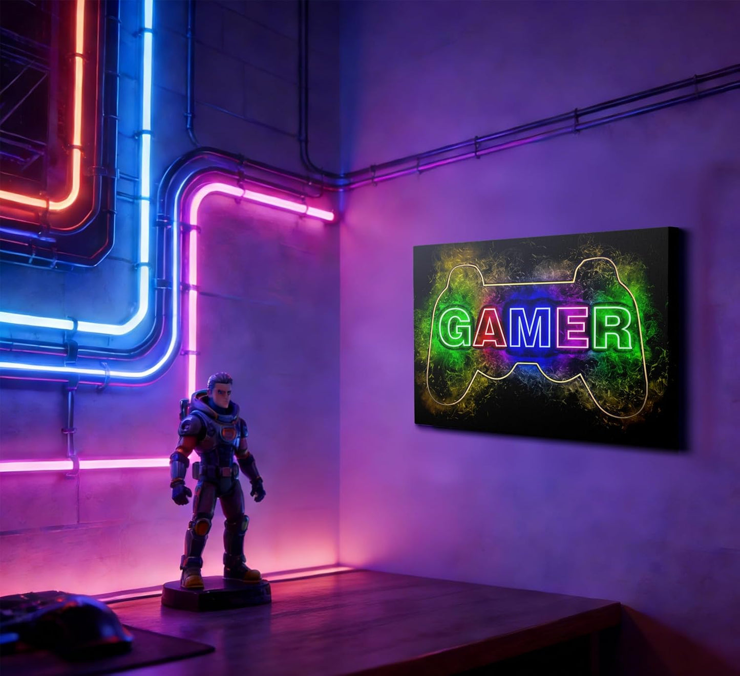 Skiennix Colorful Neon Gamepad Canvas Wall Art - Vibrant Video Gamer Poster for Teen Boys Room | 12 x 16 Inch