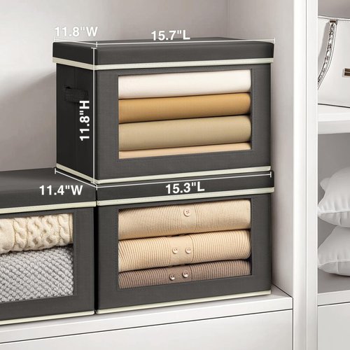 Homsorout Stackable Storage Bins - Large Foldable Closet Organizers with Lids, 6-Pack, Dark Grey