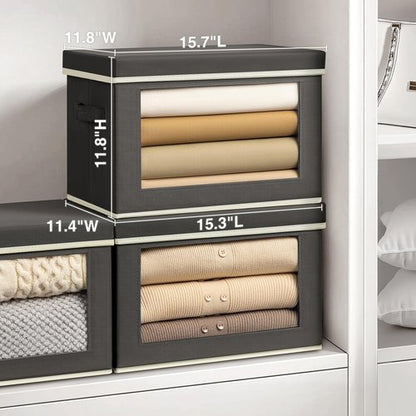 Homsorout Stackable Storage Bins - Large Foldable Closet Organizers with Lids, 6-Pack, Dark Grey