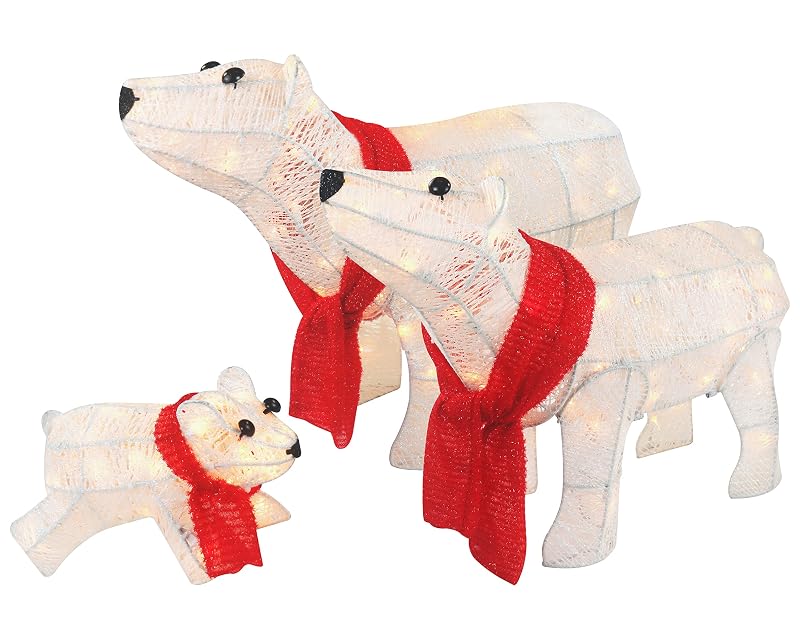 White Polar Bear Family 3-Piece Lighted Outdoor Christmas Decoration | 210 LED Lights