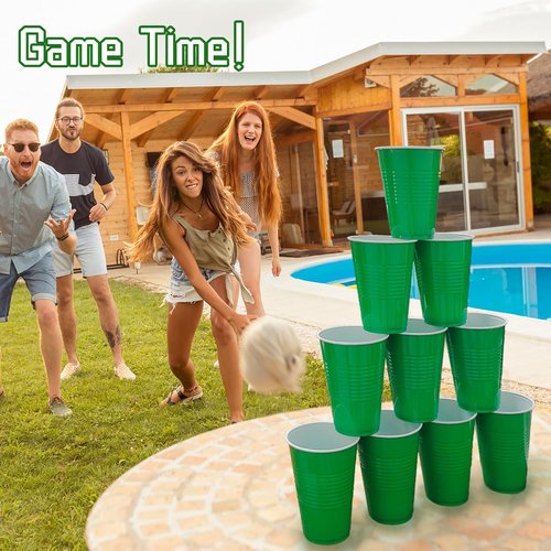 BONSINY 200 Count Green Plastic Cups for Graduation Party - Green Disposable Cups for Birthday Picnics World Cup Decorations (16 oz)