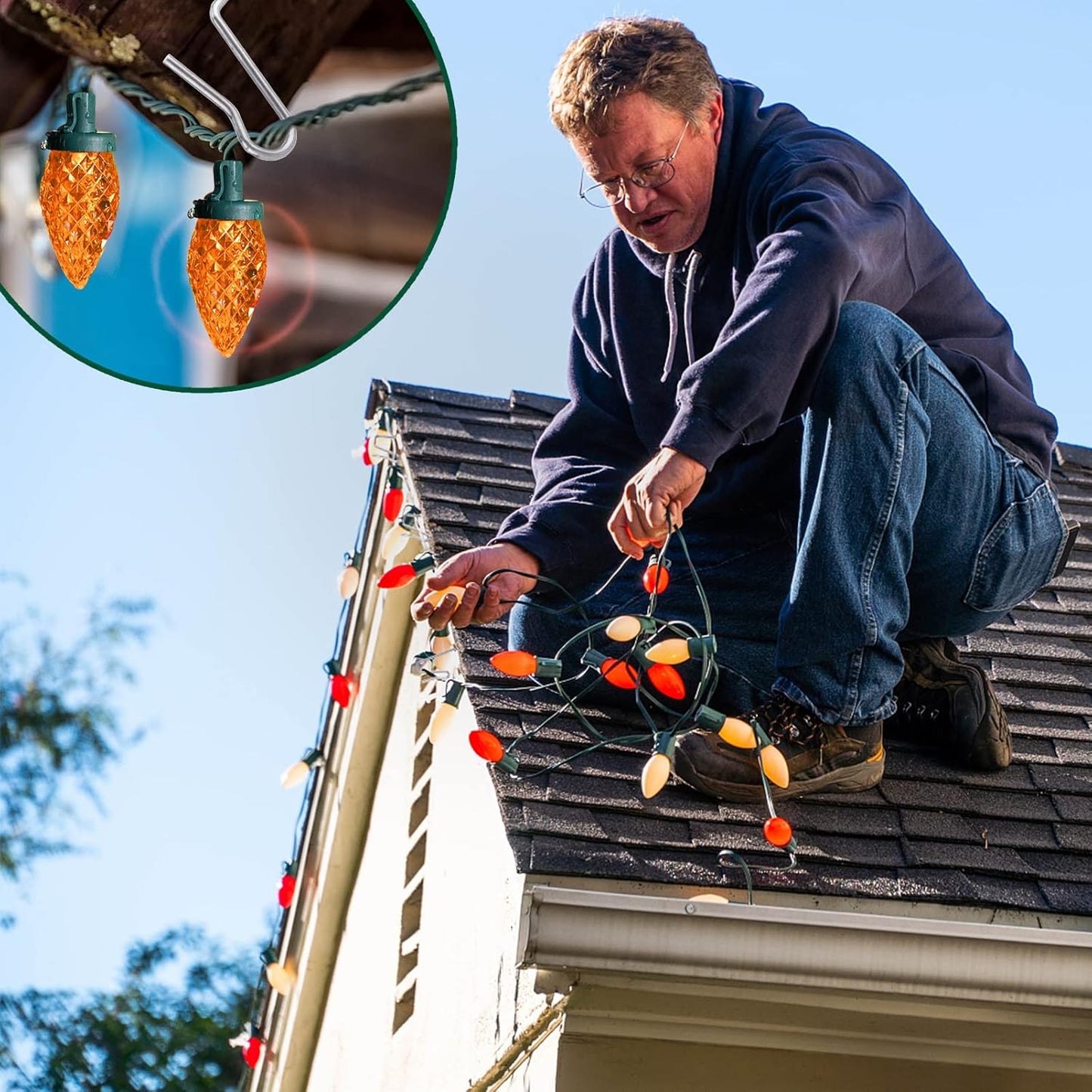 Skiennix 100-Count Metal Gutter Hooks - Durable Outdoor Christmas Light Hangers for Easy Installation