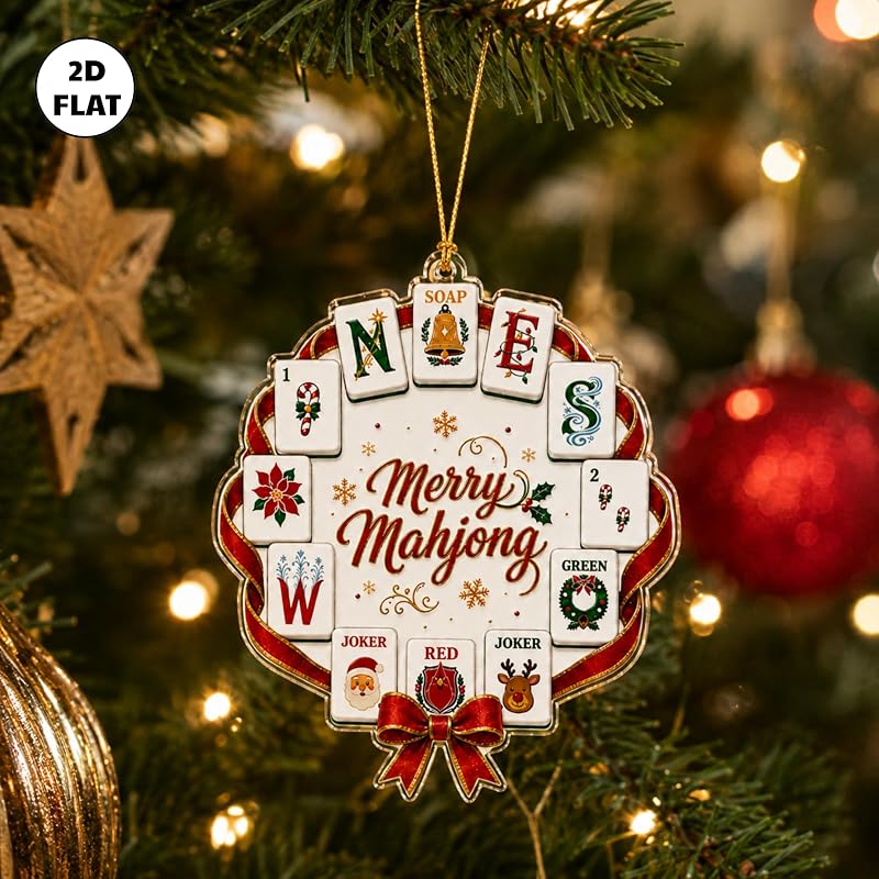 Merry Mahjong Standard 4in Christmas Ornament - Mahjong Wreath Decoration