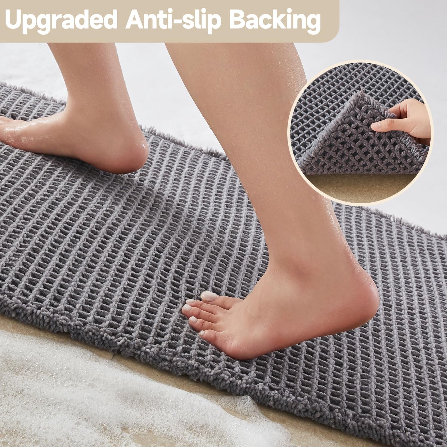 TYUU Waffle Bath Mat, Boho Bathroom Rugs Non Slip Washable Super Absorbent Quick Dry Bath Mat Farmhouse Bathroom Decor, 48"x24" Grey