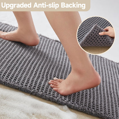TYUU Waffle Bath Mat, Boho Bathroom Rugs Non Slip Washable Super Absorbent Quick Dry Bath Mat Farmhouse Bathroom Decor, 48"x24" Grey