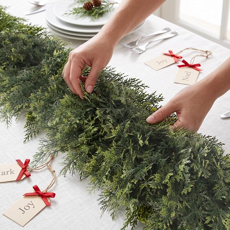 9 ft Dark Green Cedar Garland with Real-Touch PE - Hananona, Thick Ultra-Dense Christmas Decor