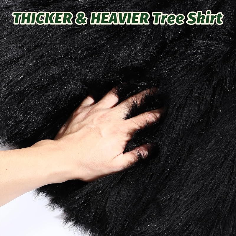 Parttely 36inch Black Wool Fur Christmas Tree Skirt - Thick Plush Holiday Decoration