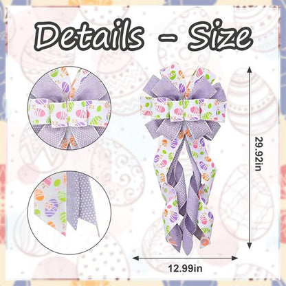 Estivaux Large Easter Wreath Bow - Purple & White Burlap Decor for Front Door & Spring Celebrations