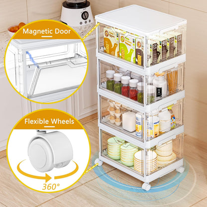 SNSLXH Clear Storage Bins - 24QT Portable Bins with Lid & Wheels | Stackable 4-Tier Design for Home & Office