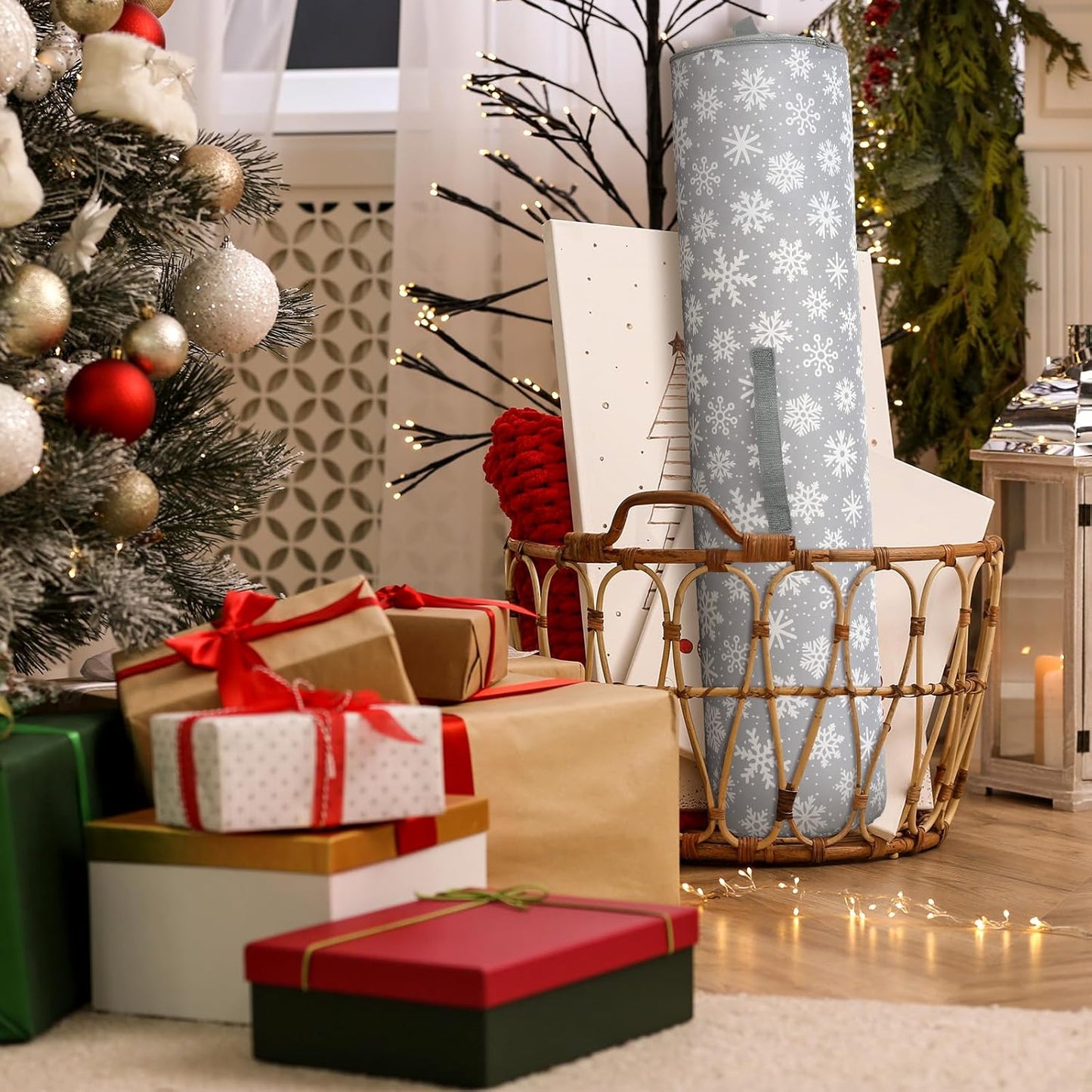 Xuniea Christmas Wrapping Paper Storage Bags - 40-Inch Snowflake Organizer for Crafts & Gifts
