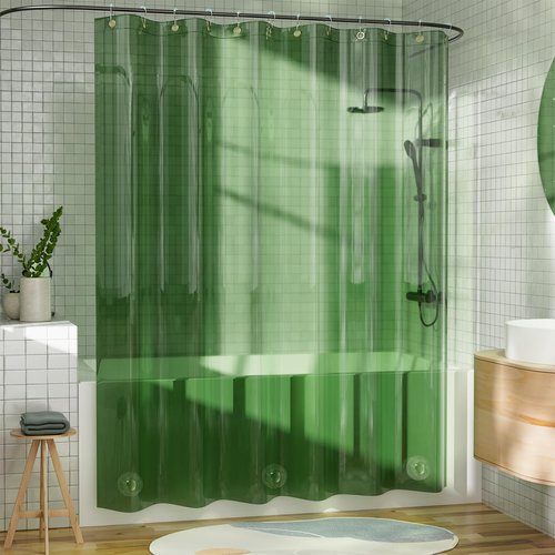 AmazerBath Shower Curtain Liner for Spring, 100% EVA Clear Green Heavy Duty Luxury Shower Curtain and Liner 2-in-1, 72x72 Plastic Weighted Shower Liner, 12 Rustproof Grommets & 3 Heavyweight Stones
