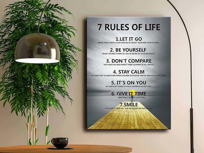 7 Rules of Life Canvas Wall Decor | Inspirational Motivational Art Print for Home & Office