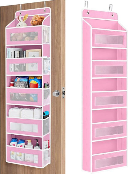 JARLINK Over The Door Organizer - 5 Shelf Hanging Storage with 5 Large Pockets | Anti-Tilt Design, Pink