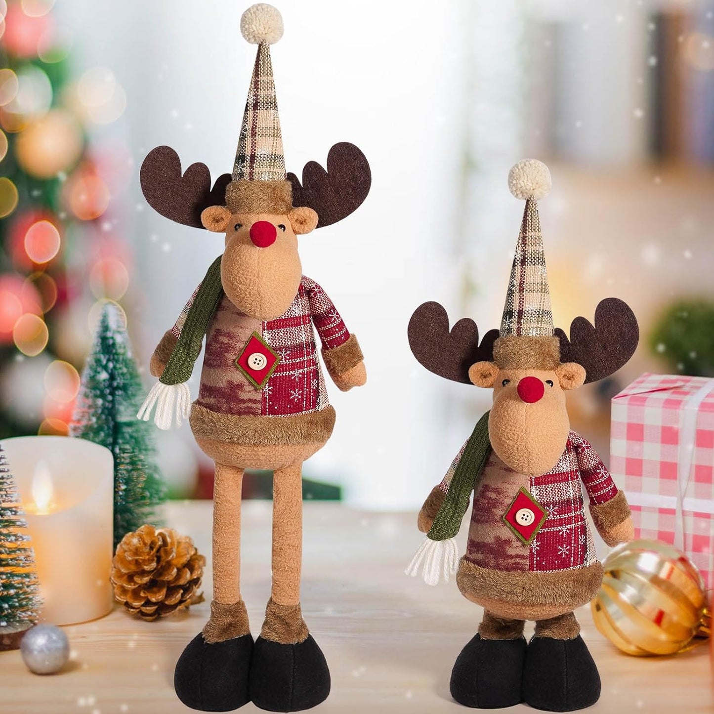 Reindeer Christmas Standing Doll - Telescopic Stuffed Figure for Indoor/Outdoor Decor | Extendable Legs