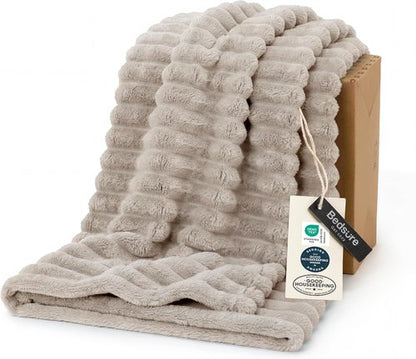 Bedsure GentleSoft Throw Blanket - Cozy Beige Fleece Blanket for Couch | 50x70 Inches