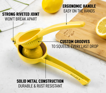 Zulay Kitchen Metal Lemon Squeezer - Handheld Lemon Juicer Squeezer - Easy to Use Citrus Juicer - Manual Press for Extracting the Most Juice Possible - Extracts Every Last Drop