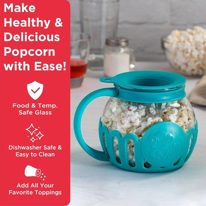 Ecolution Microwave Popcorn Popper - Patented 3-in-1 Lid, BPA-Free, 1.5-Quart, Teal