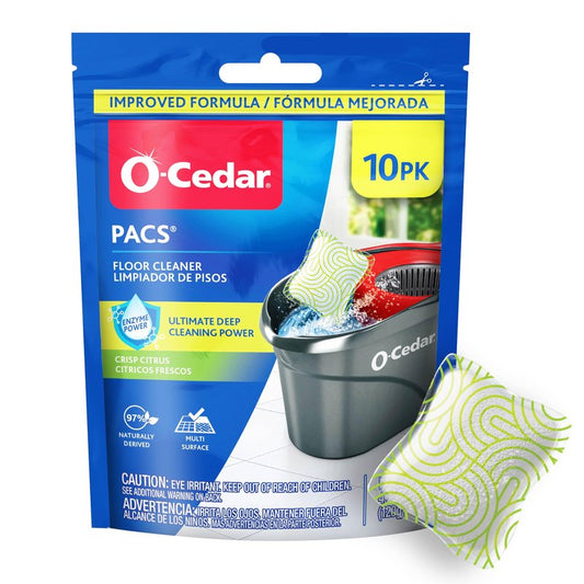 O-Cedar PACS Hard Floor Cleaner, Crisp Citrus Scent 10 Count (1-Pack) | Made with Naturally-Derived Ingredients | Safe to Use on All Hard Floors | Perfect for Mop Buckets