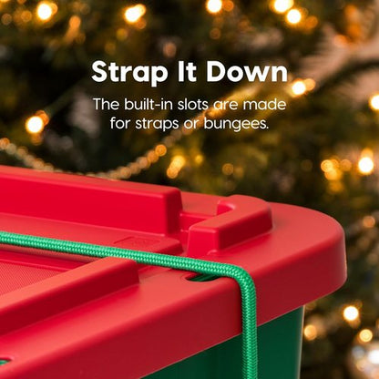 IRIS USA 12 Gallon Heavy Duty Storage Bins with Lids - 4-Pack for Seasonal Organization | Green/Red