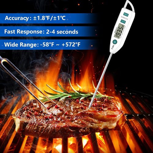 BOMATA Waterproof IPX7 Instant Read Food Thermometer - Long Probe for Cooking, Meat & BBQ | T101 White