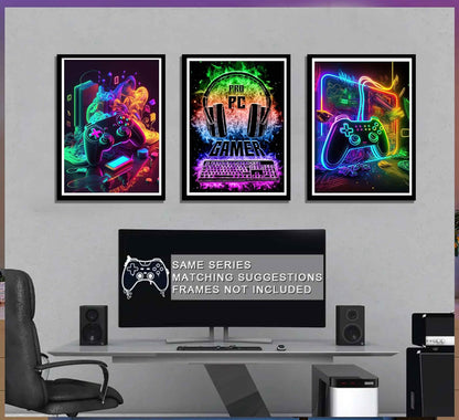 PPV Gaming Wall Art - Retro Video Gamer Canvas Prints | Colorful Neon Gamepad Decor 12x16in