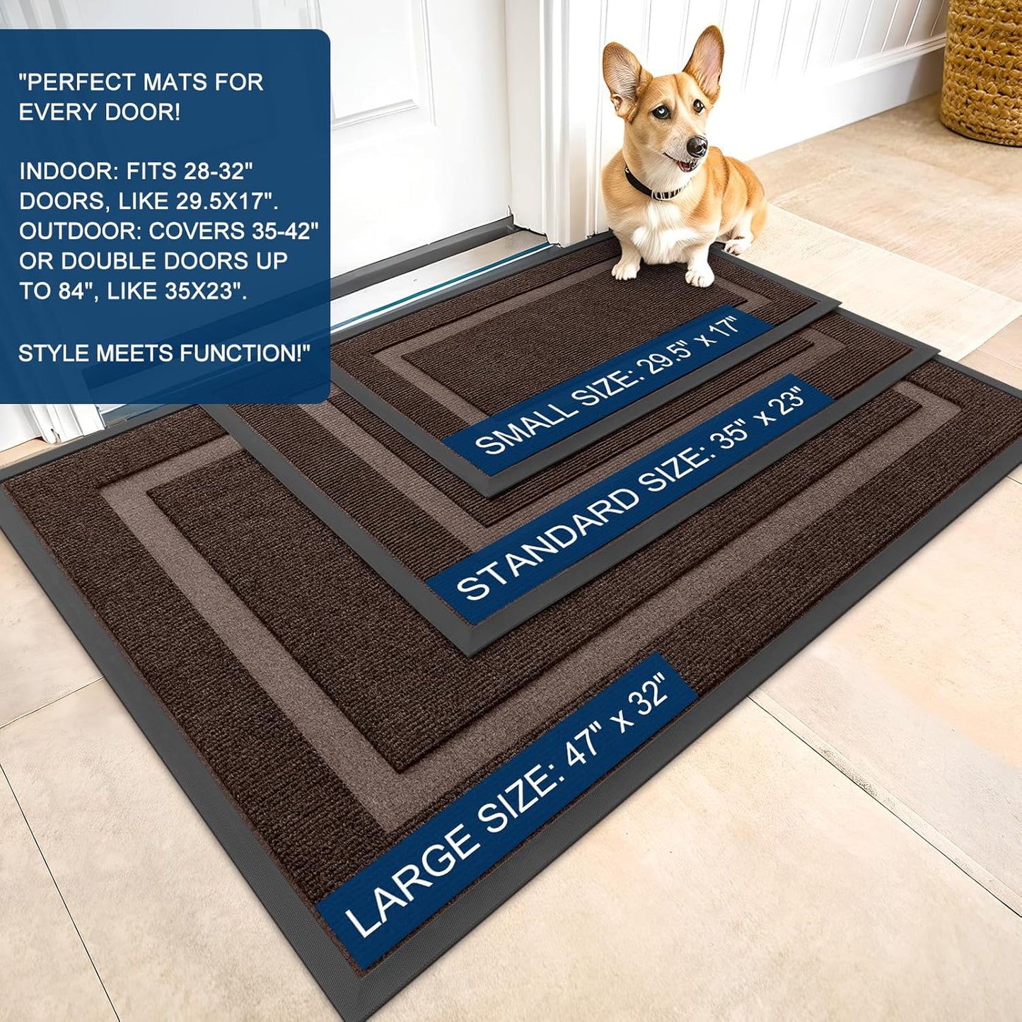 OLANLY Indoor Outdoor Front Door Mat - Waterproof All-Season Doormat | Sturdy Natural Rubber, 35x23, Dark Brown