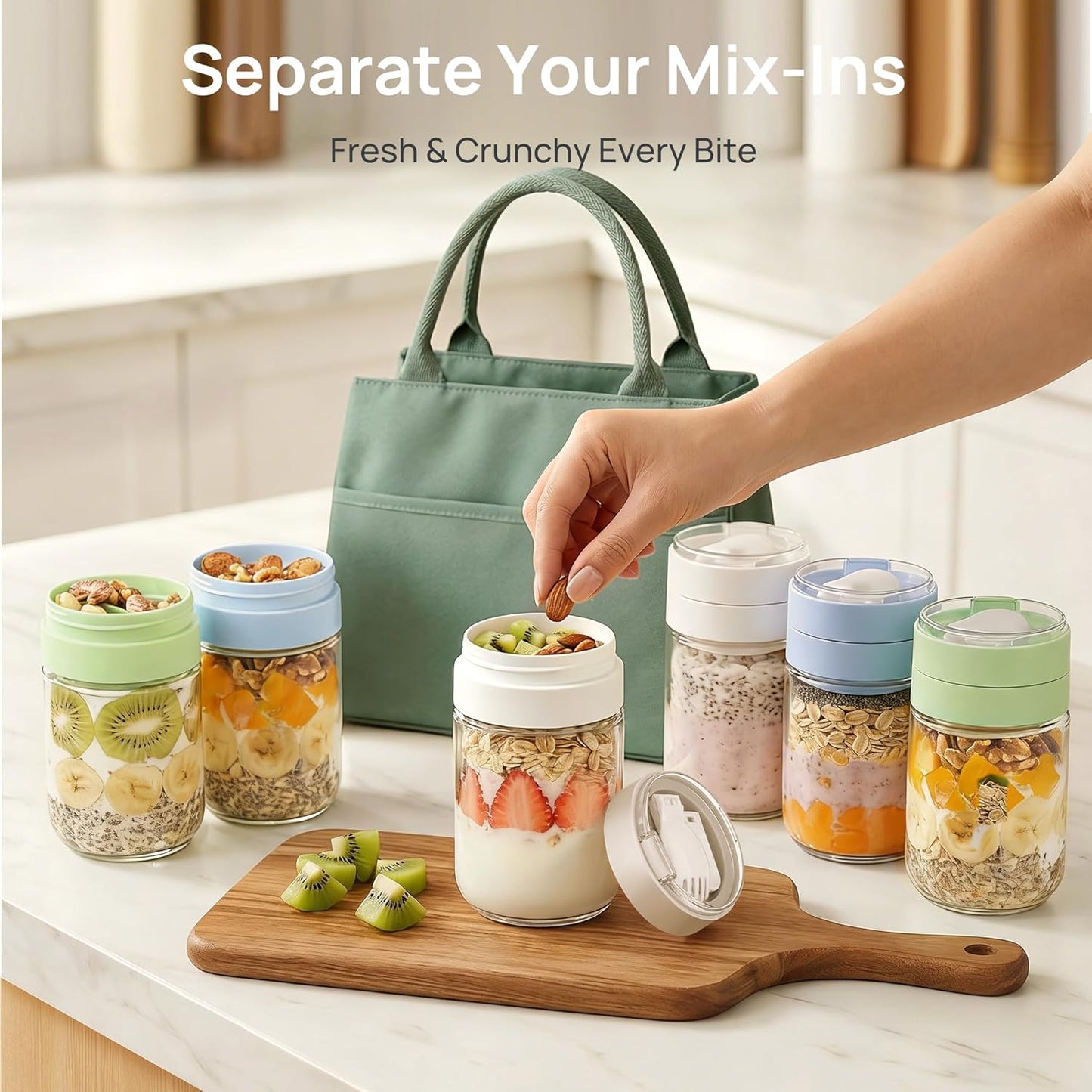 Vtopmart Glass Storage Containers - 8 Pack with Lids & 6 Pack 16 oz Overnight Oats Containers