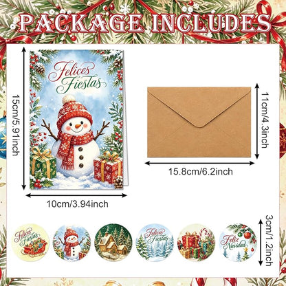 Spanish Christmas Cards with Envelopes & Stickers 24PCS - Variation: Spanish Christmas