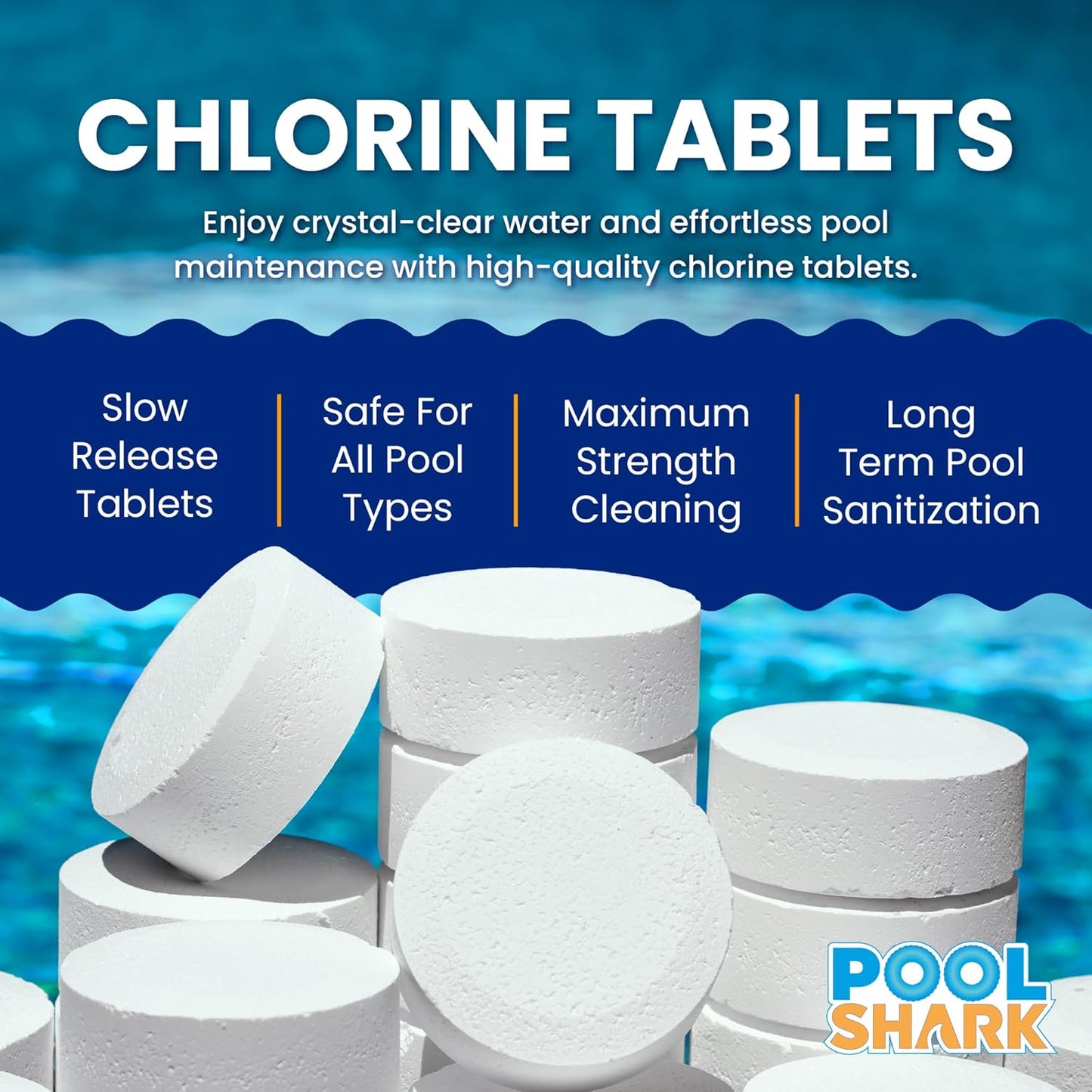 Pool Shark Chlorine Tablets - 3-Inch Slow-Dissolving 90% Active Chlorine - Ideal for Inground, Above Ground Pools & Spas (5 lbs)