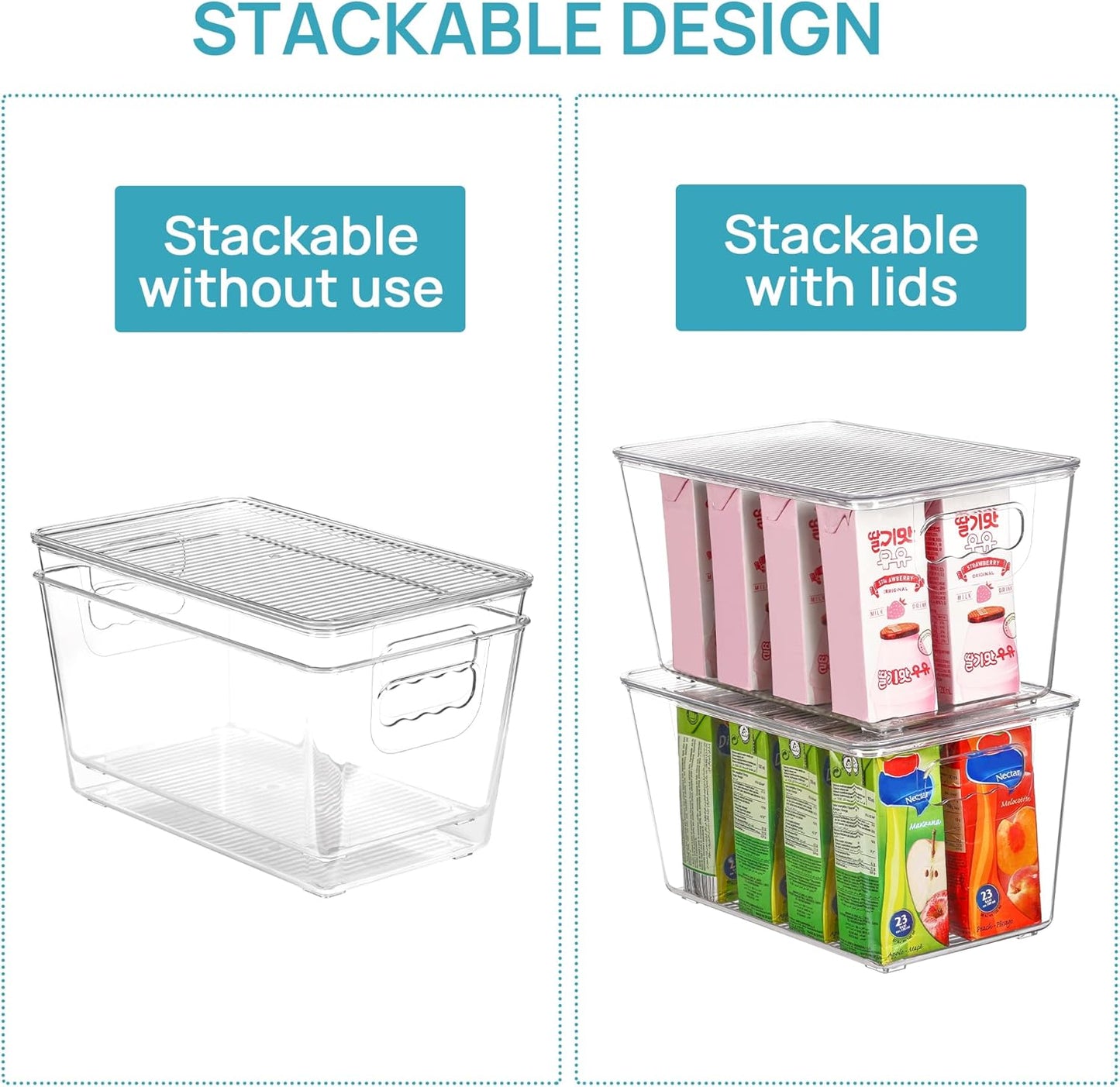 Vtopmart Clear Stackable Storage Bins - 6 Pack Medium Plastic Containers with Lids for Pantry & Kitchen Organization
