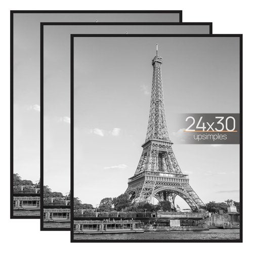 upsimples 24x30 Poster Frame Black 3 Pack, Scratch-Proof Picture Frames 24 x 30 for Photo Gallery - Slide-In Strips, Horizontal or Vertical Wall Mounting