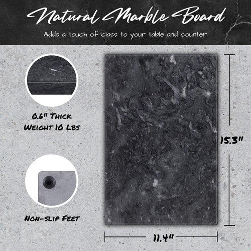 Flexzion Rectangular Marble Cheese Board - 11.5 x 15 Inch Black Marble Serving Board for Baking, Charcuterie, Pastry, Trivet - Non-Stick Heat Resistant Marble Cutting Boards for Kitchen