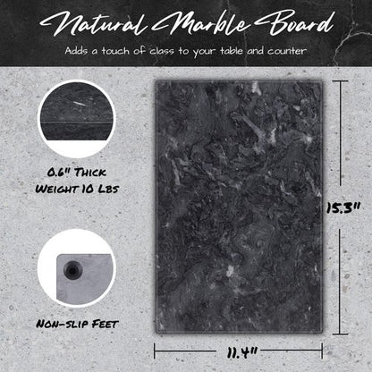 Flexzion Rectangular Marble Cheese Board - 11.5 x 15 Inch Black Marble Serving Board for Baking, Charcuterie, Pastry, Trivet - Non-Stick Heat Resistant Marble Cutting Boards for Kitchen