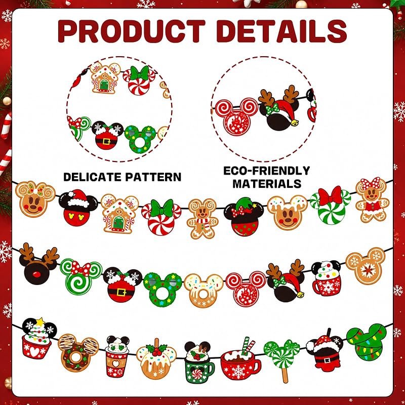 Christmas Banner Decorations - Gingerbread Cookies Candy Canes Wall Hanging Party Decor