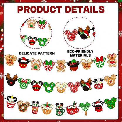 Christmas Banner Decorations - Gingerbread Cookies Candy Canes Wall Hanging Party Decor