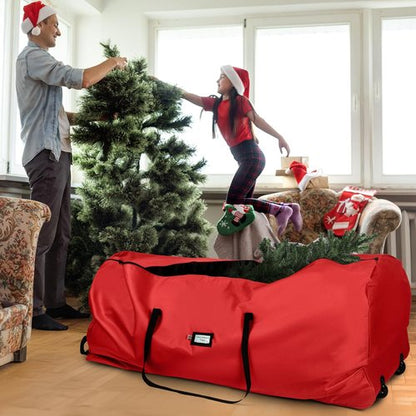 Holiday Cheer Christmas Tree Storage Bag - Heavy Duty Waterproof Bag with Wheels for 7.5ft Artificial Trees | Durable Handles & Zipper (Red)