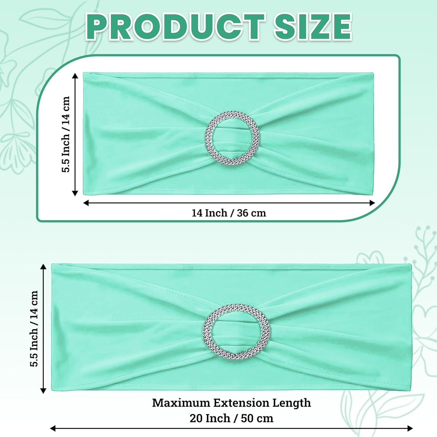 MDS-MEGADECORSUPPLY Chair Sashes - 100pcs Sea Green Spandex Stretch Covers with Buckle Slider | Washable, Fits 35-50CM Chair Backs