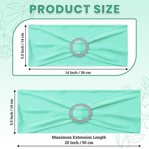 MDS Spandex Chair Sashes - Pack of 200 Elastic Stretch Bows with Buckle Slider for Wedding Decor - Sea Green