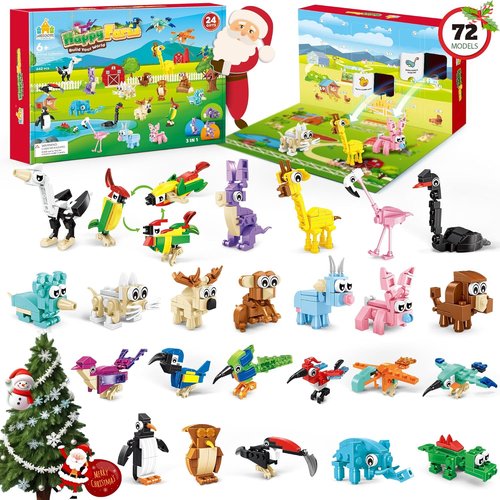 Animal Advent Calendar Building Set 2025 - 24 Creative 3-in-1 Animal Packs & 72 Figures | Perfect Christmas Gift for Kids 6+