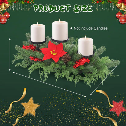 Regine Switzerland Christmas Advent Wreath Candle Holder - Elegant Table Centerpiece with 3 Holders, Red Berries & Pinecones