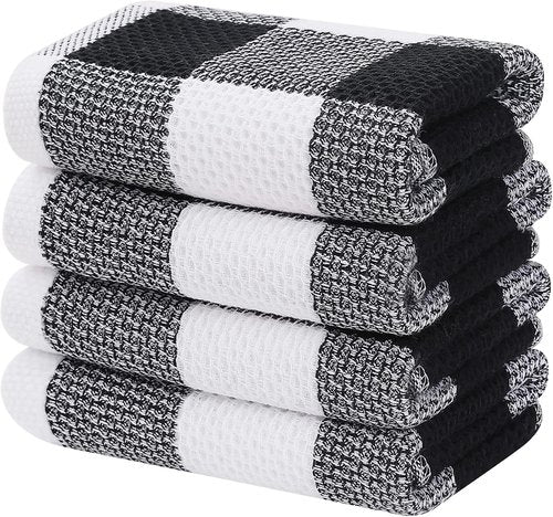 Homaxy Cotton Waffle Weave Kitchen Towels - Super Soft & Absorbent, 13 x 28 Inches | 4-Pack in White & Black