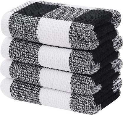 Homaxy Cotton Waffle Weave Kitchen Towels - Super Soft & Absorbent, 13 x 28 Inches | 4-Pack in White & Black