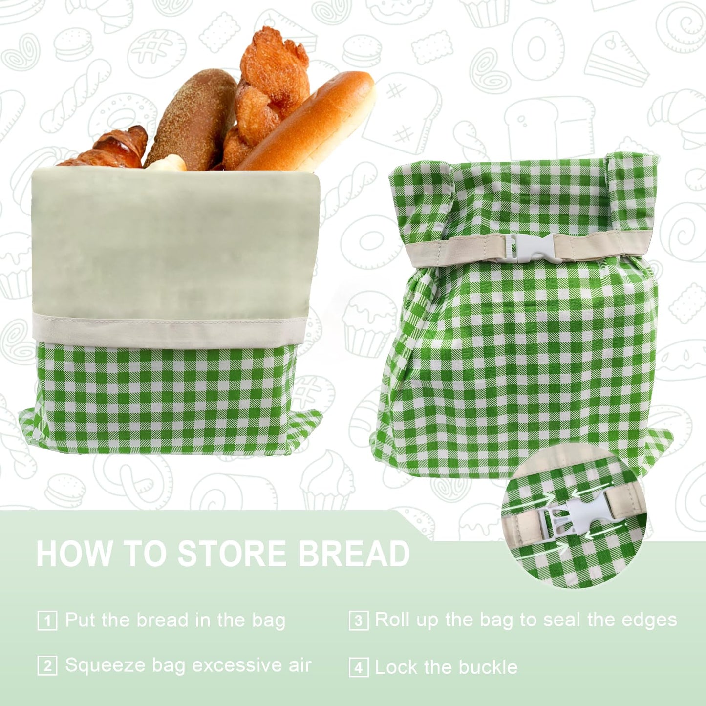 Large Beeswax Bread Bags for Sourdough, 2 Packs Reusable Cotton Material, Ideal for Sourdough Bread Storage to Keep Fresh Lock Moisture, 17 X 13 Inch Green and White Pattern
