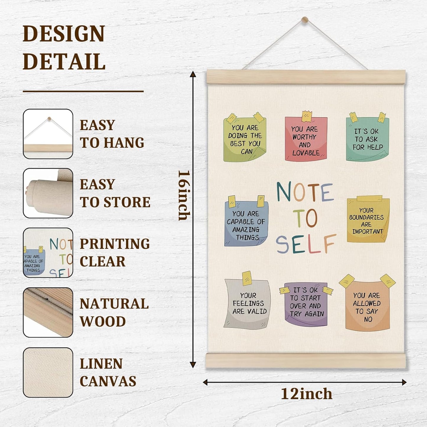 DOI-LANEE Motivational Canvas Wall Art - Inspirational Mental Health Posters Hanger Frame 16x12 Inch