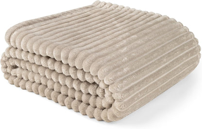 PAVILIA Cozy Fleece Bed Blanket King - Super Soft Plush Luxury Flannel Throw | Warm Ribbed Microfiber (Taupe Tan, 90x108 Inches)
