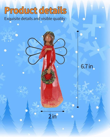 iStatue Christmas Angel Figurine - 6.7'' Hand-Painted Resin Sculpture with Wreath Ornament | Perfect Xmas Gift for Women & Girls (Red)