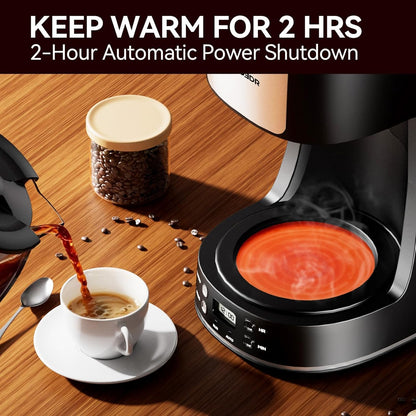 Skiennix 12-Cup Drip Coffee Maker - Programmable, Reusable Filter, Compact Design | Silver & Black